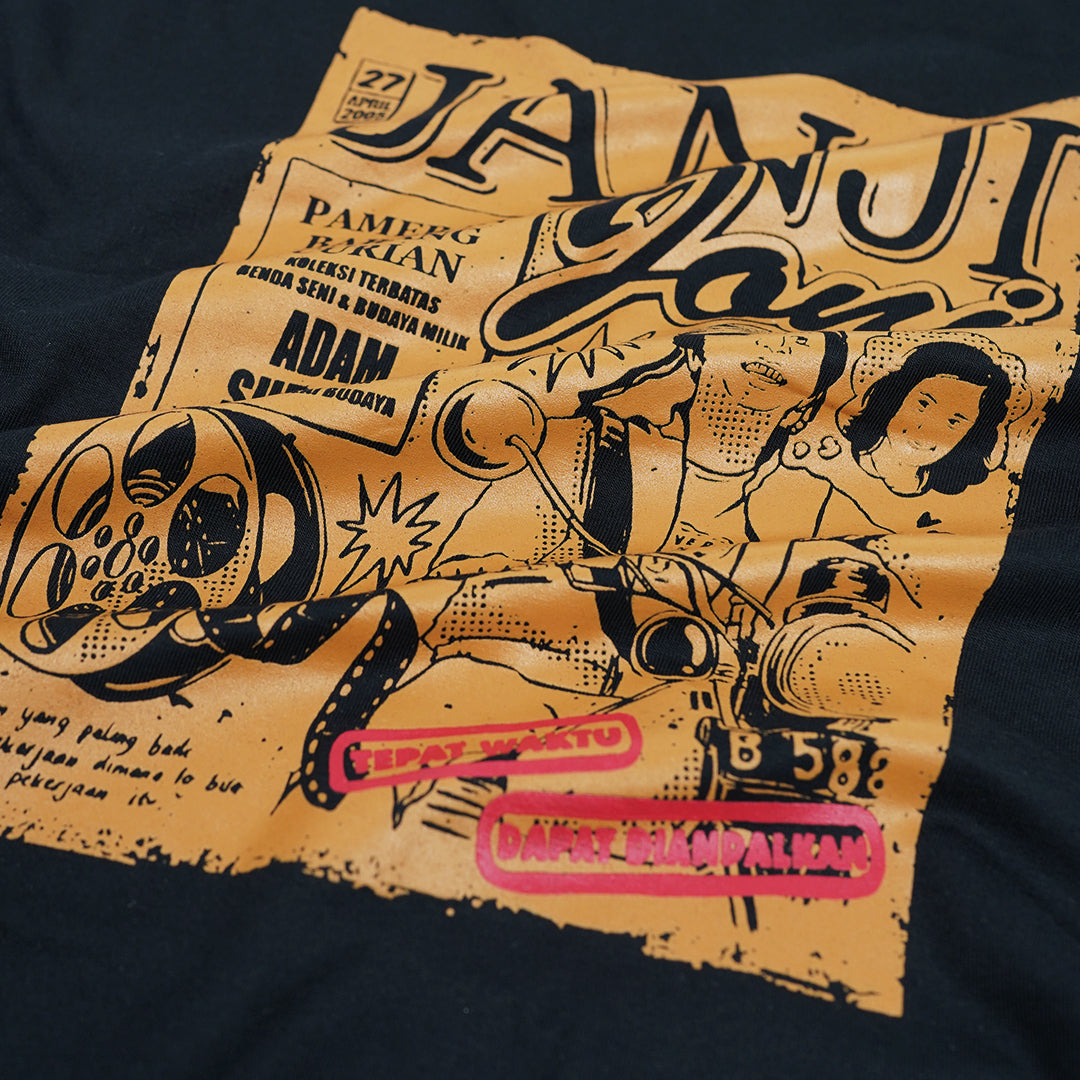 Kaos Rib Long Sleeve Merch Janji Joni x Dagadu Tepat Waktu - Hitam
