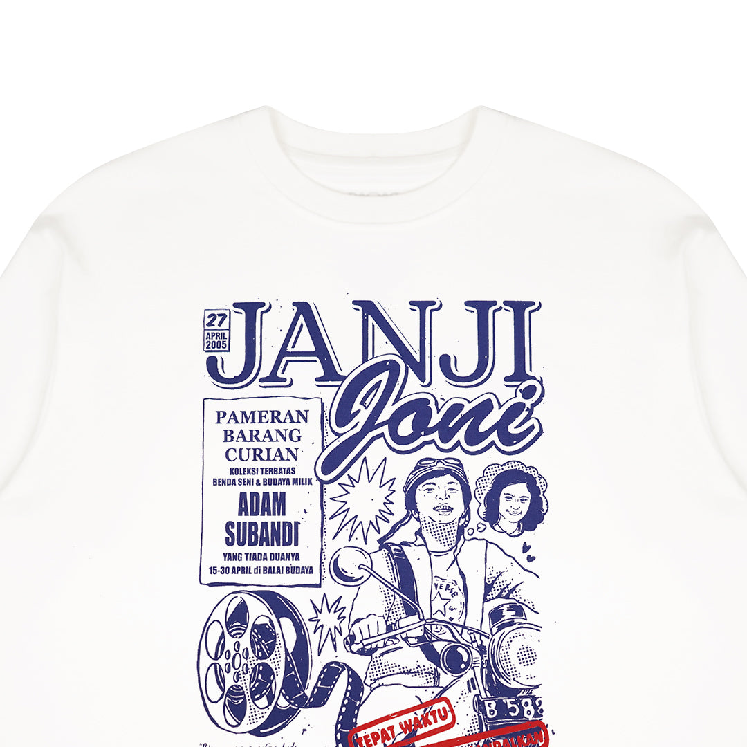 Kaos Rib Long Sleeve Merch Janji Joni x Dagadu Tepat Waktu - Putih Bluish