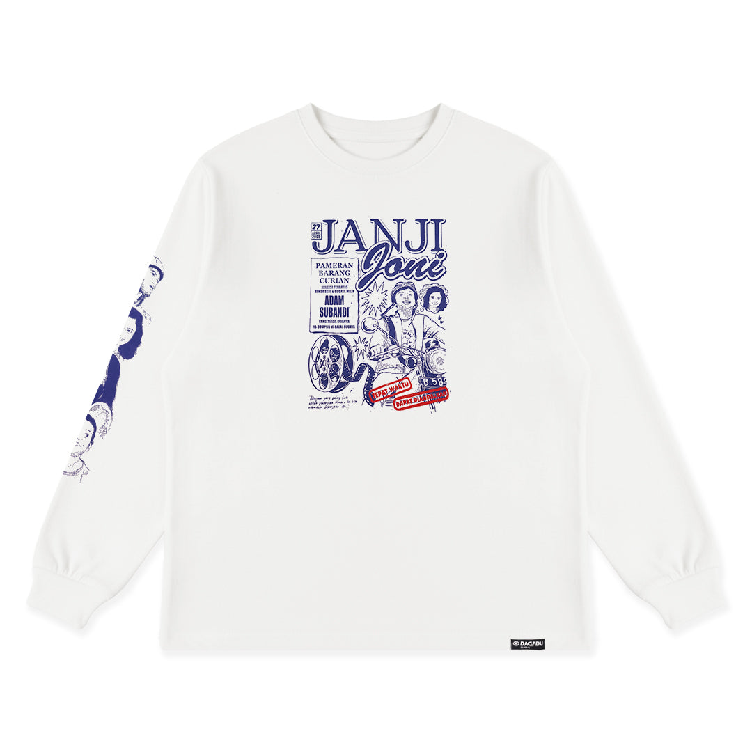 Kaos Rib Long Sleeve Merch Janji Joni x Dagadu Tepat Waktu - Putih Bluish