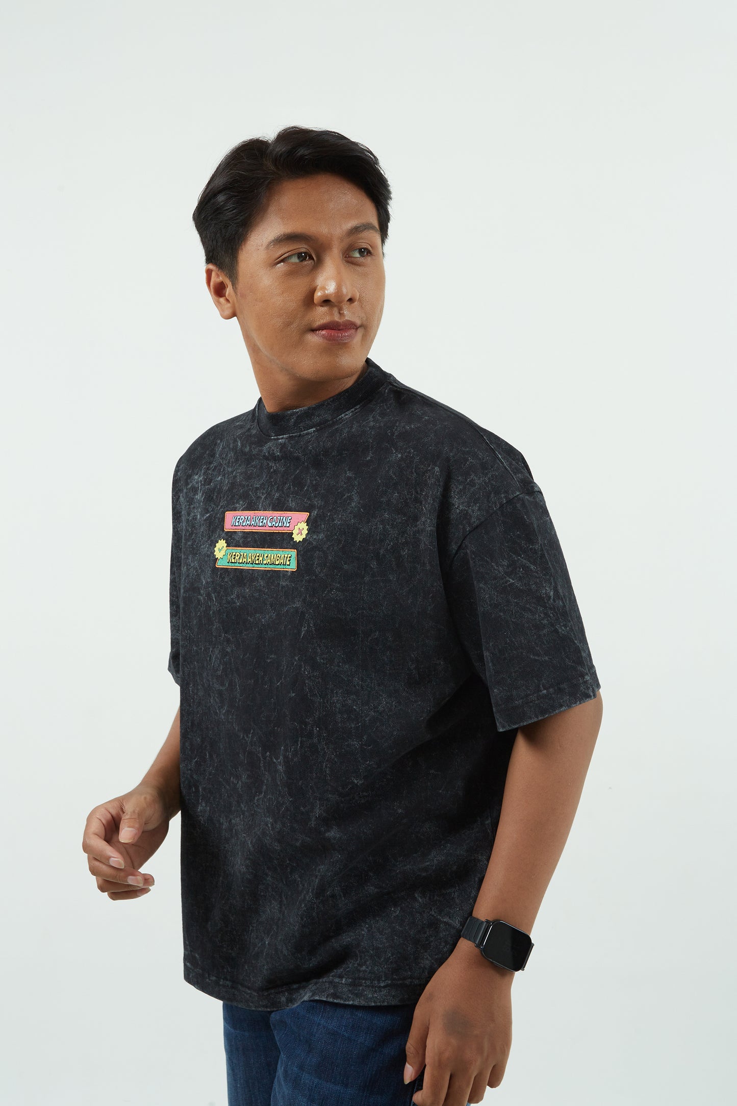 Dagadu Kaos Boxy Washed  Kerja Akeh - Black