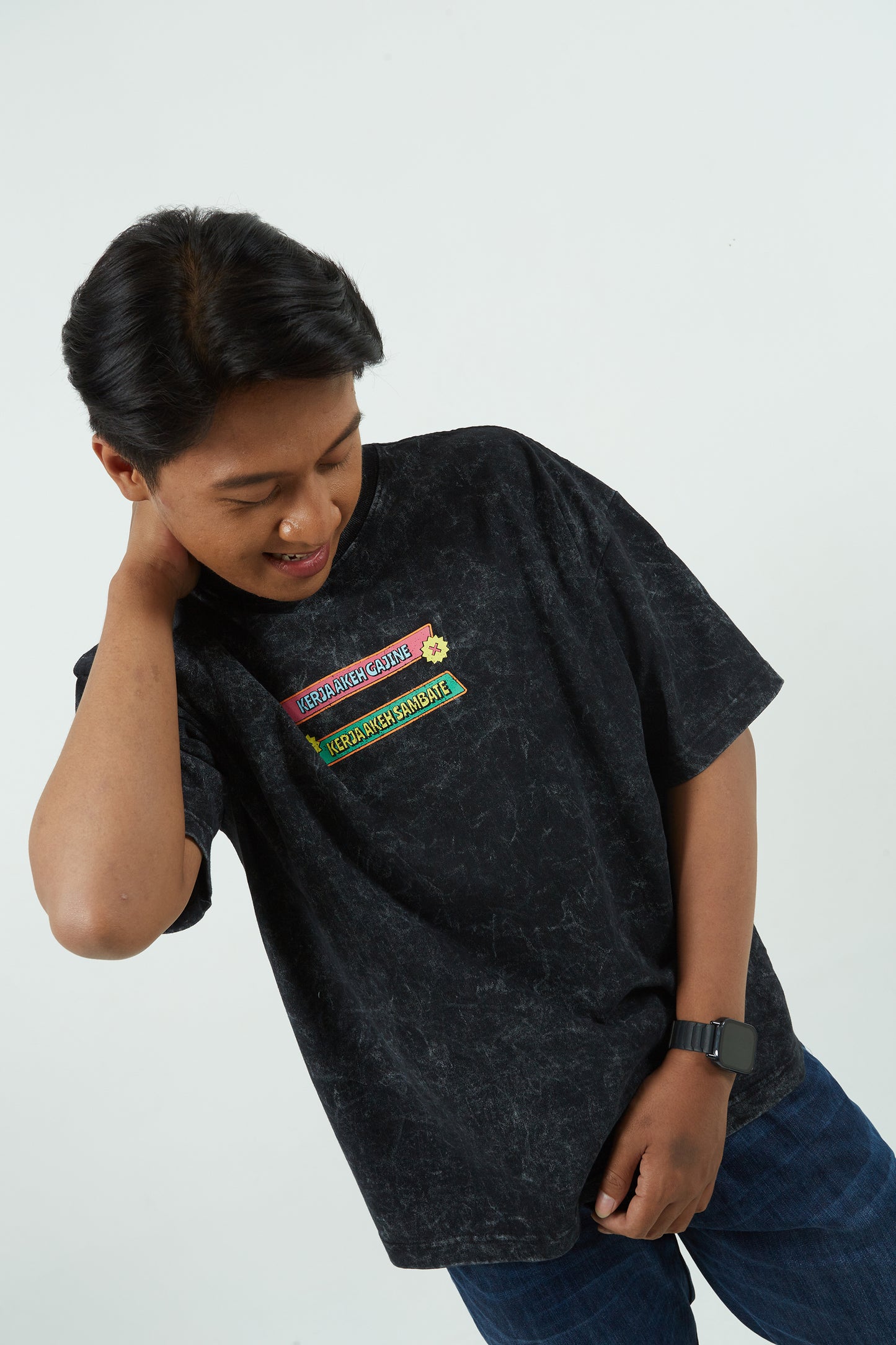 Dagadu Kaos Boxy Washed  Kerja Akeh - Black
