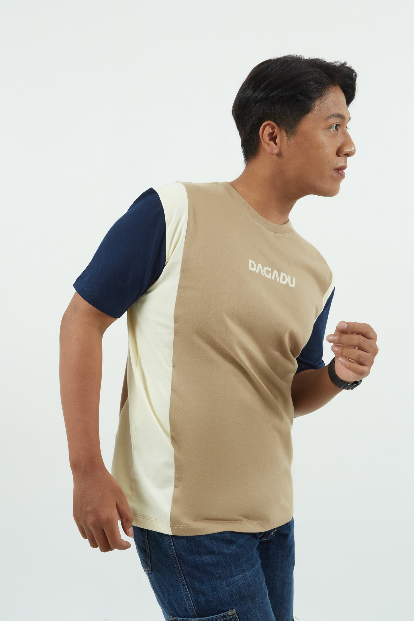 Kaos Dagadu 1994 Original Lengan Pendek Navy Brown Cut & Sew