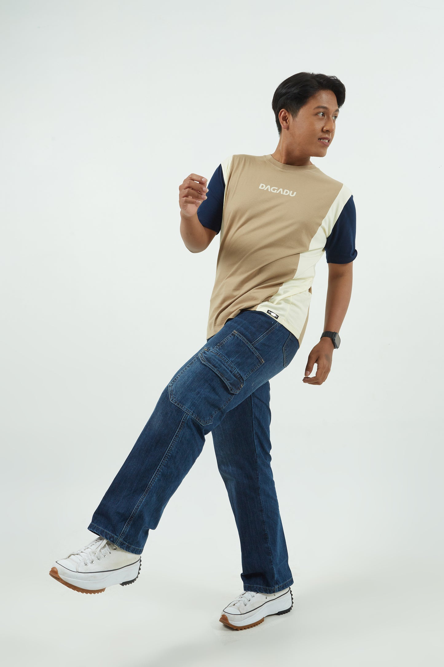 Kaos Dagadu 1994 Original Lengan Pendek Navy Brown Cut & Sew