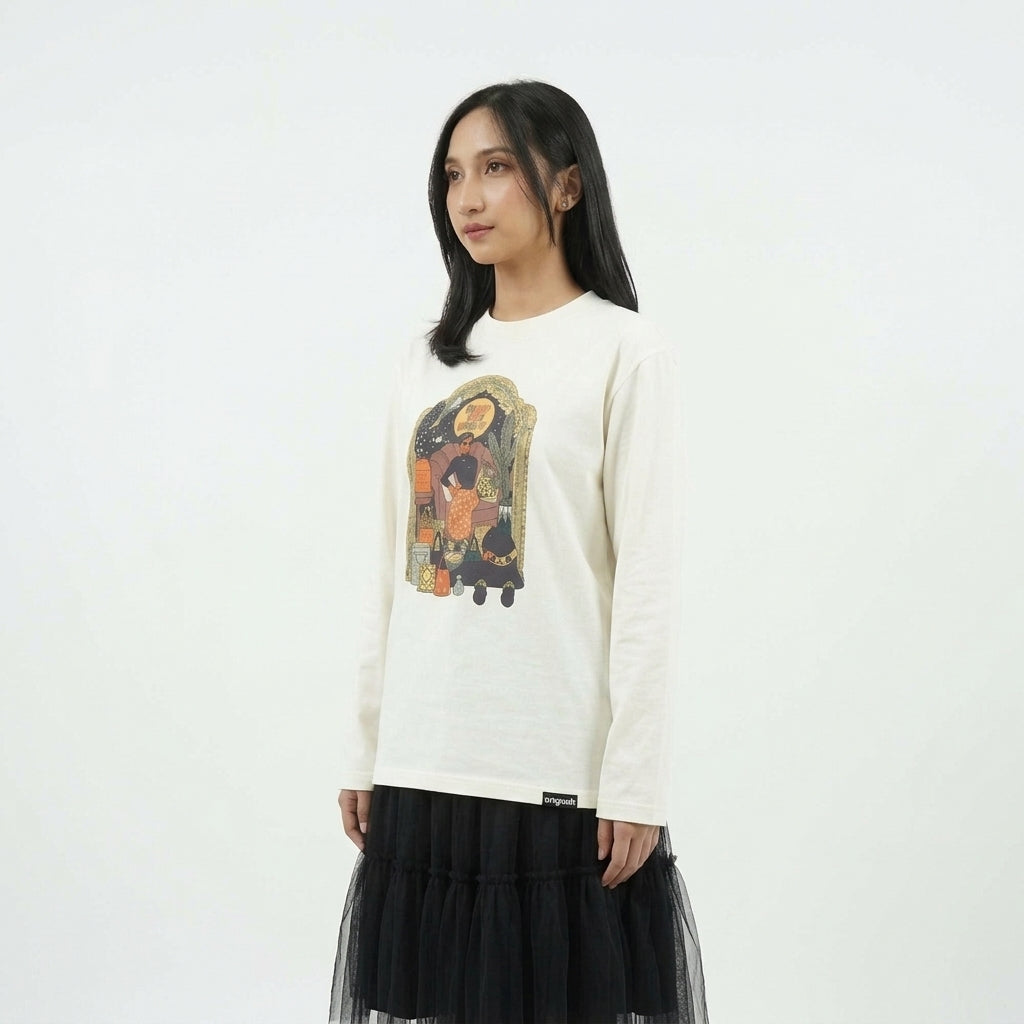 Dagadu Kaos Wanita Lengan Panjang Reguler Malioboro Mba Cotton Combed 24S