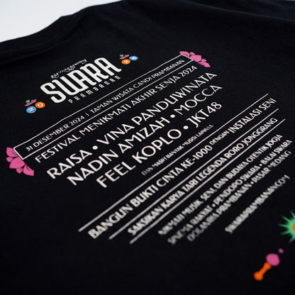 Dagadu Official Merch Swara Prambanan 2024 Kaos Swara Line Up - Hitam