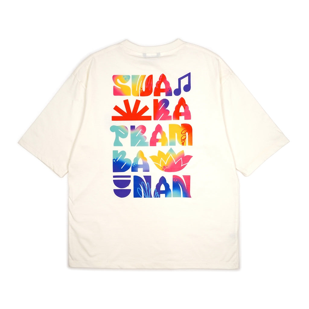 Dagadu Official Merch Swara Prambanan 2024 Kaos Oversize Swara Colorful - Off White