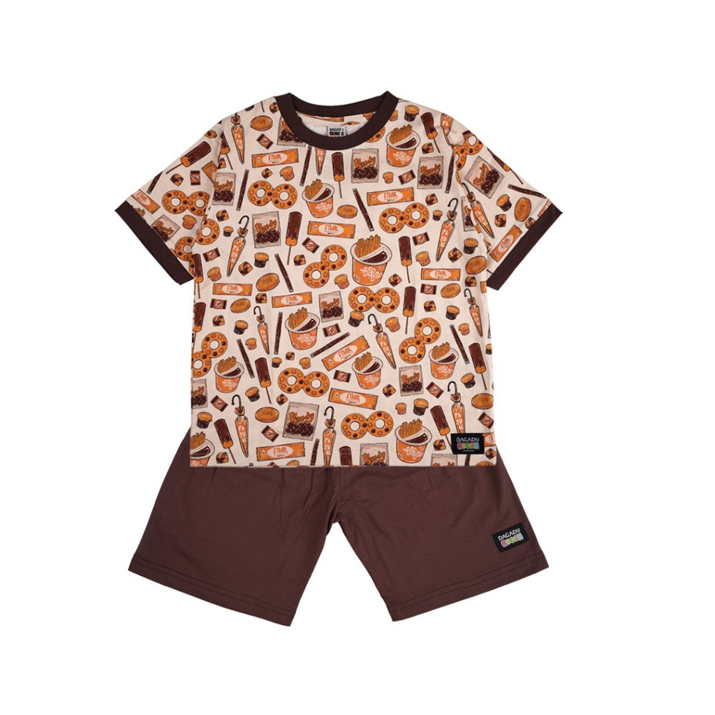 Dagadu Kids T-Shirt Set Coklat | Kaos Anak Laki-laki Perempuan | Baju Set Kaos dan Celana |Cotton Combed
