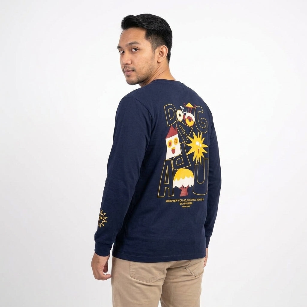 Dagadu Kaos Pria Lengan Panjang Reguler Rib Wherever You Go Cotton Combed 24S